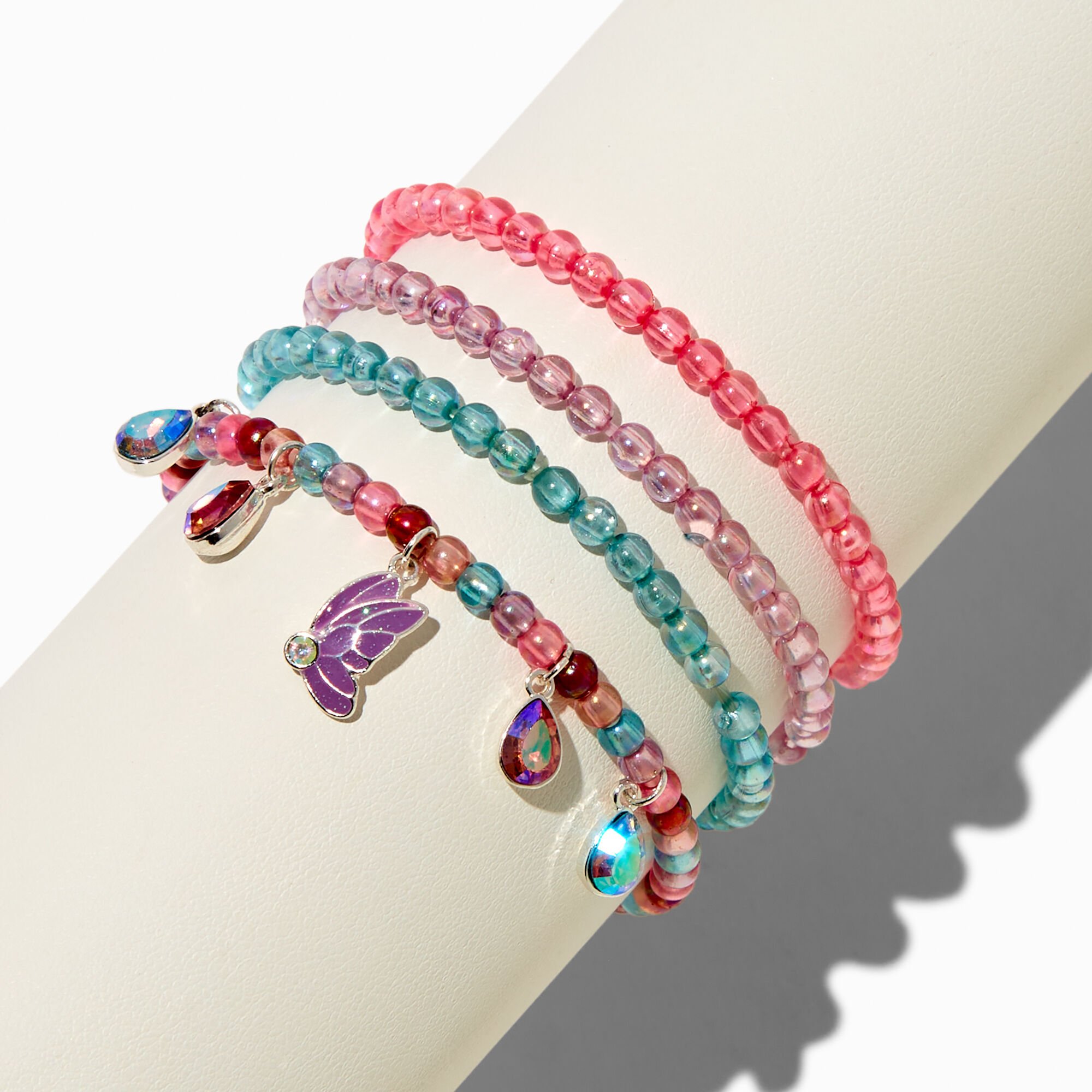 Claire's Club Butterfly Beaded Stretch Bracelets - 4 Pack,