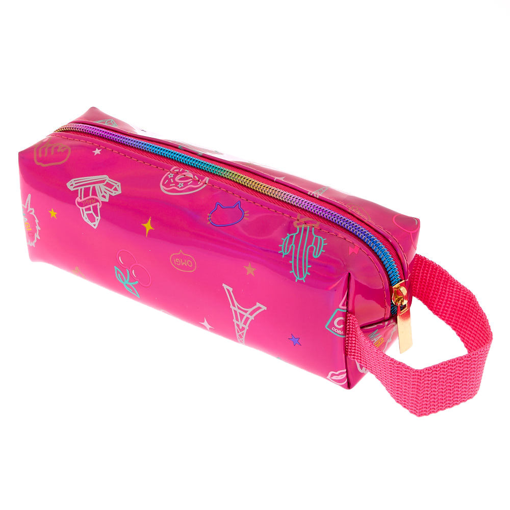 Holographic Doodle Pencil Case - Pink,