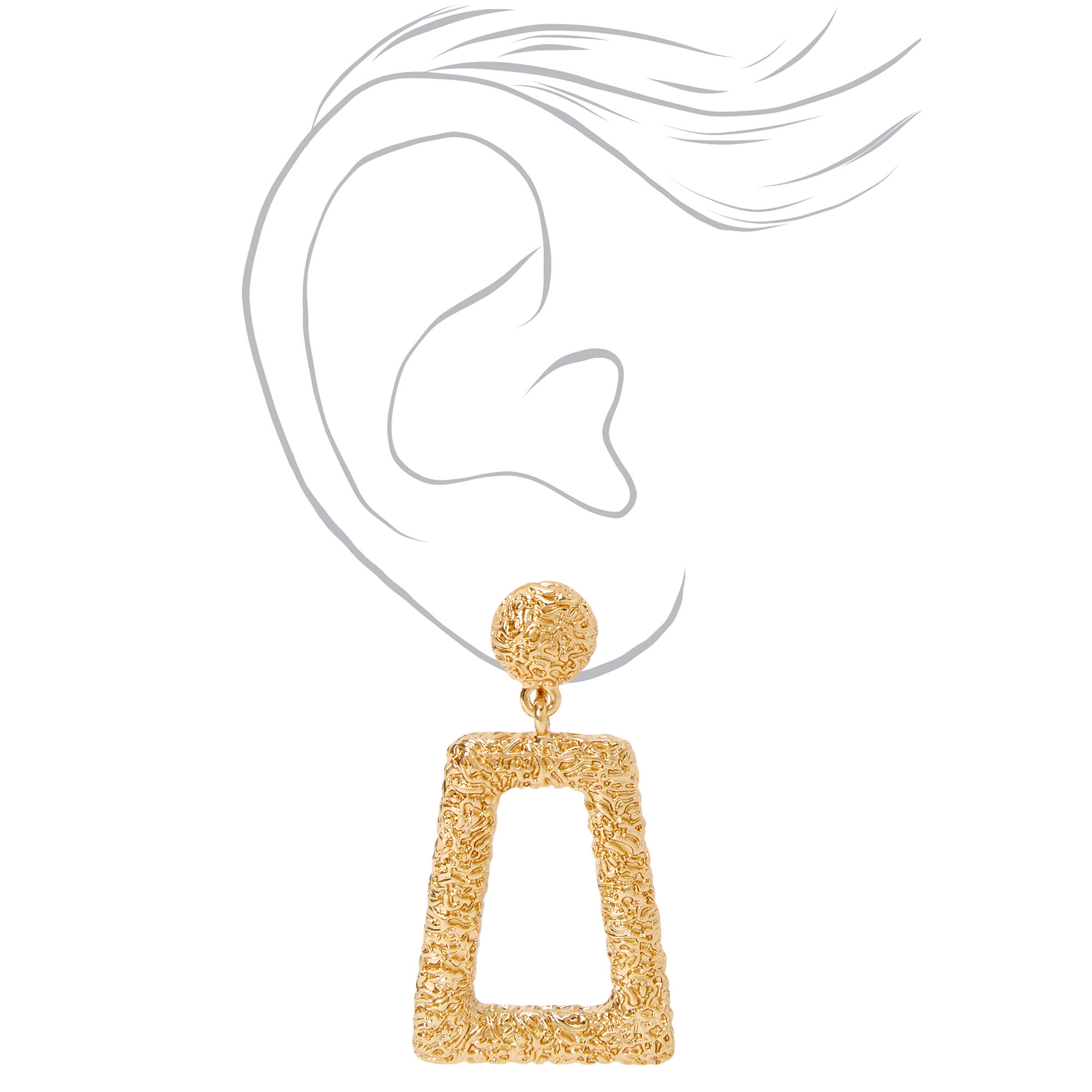 Gold 2" Rectangle Textured Clip On Drop Earrings,