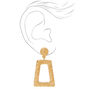 Gold 2&quot; Rectangle Textured Clip On Drop Earrings,