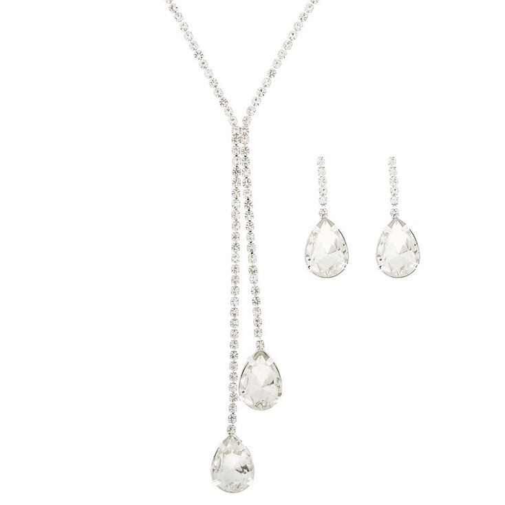 Claire's Parure de bijoux goutte avec strass couleur argenté, lot de 2 articles