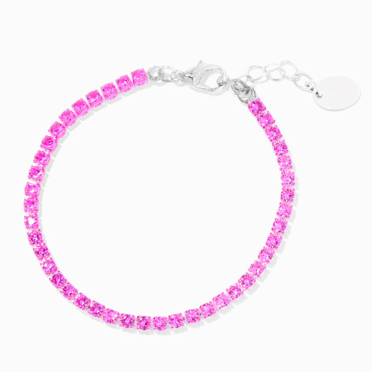 Pink Crystal Silver Tennis Bracelet,