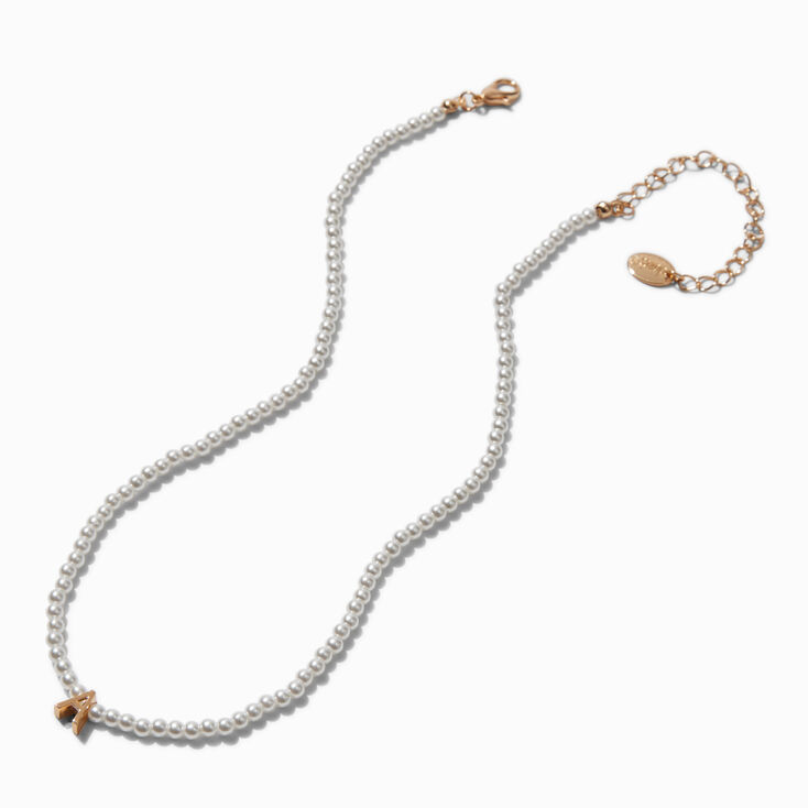 Gold-tone Initial Pendant Faux Pearl Necklace - A,