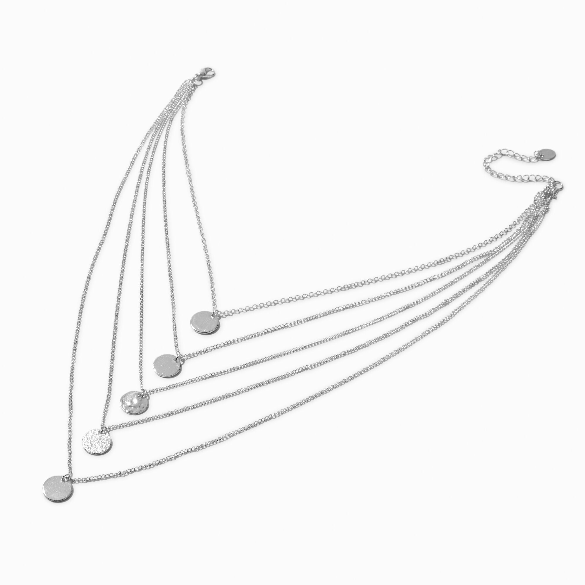 Silver-tone Textured Coin Multi-Strand Chain Necklace,