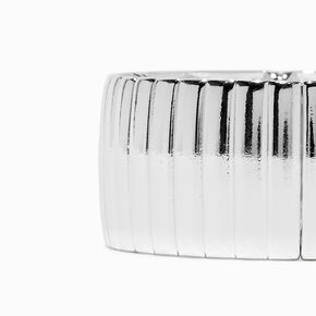 Silver-tone Thick Ribbed Stretch Bracelet ,