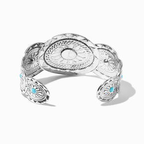 Silver-tone Turquoise Medallion Band Cuff Bracelet,