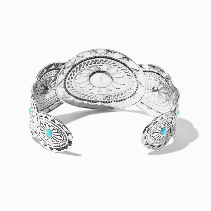 Silver-tone Turquoise Medallion Band Cuff Bracelet,