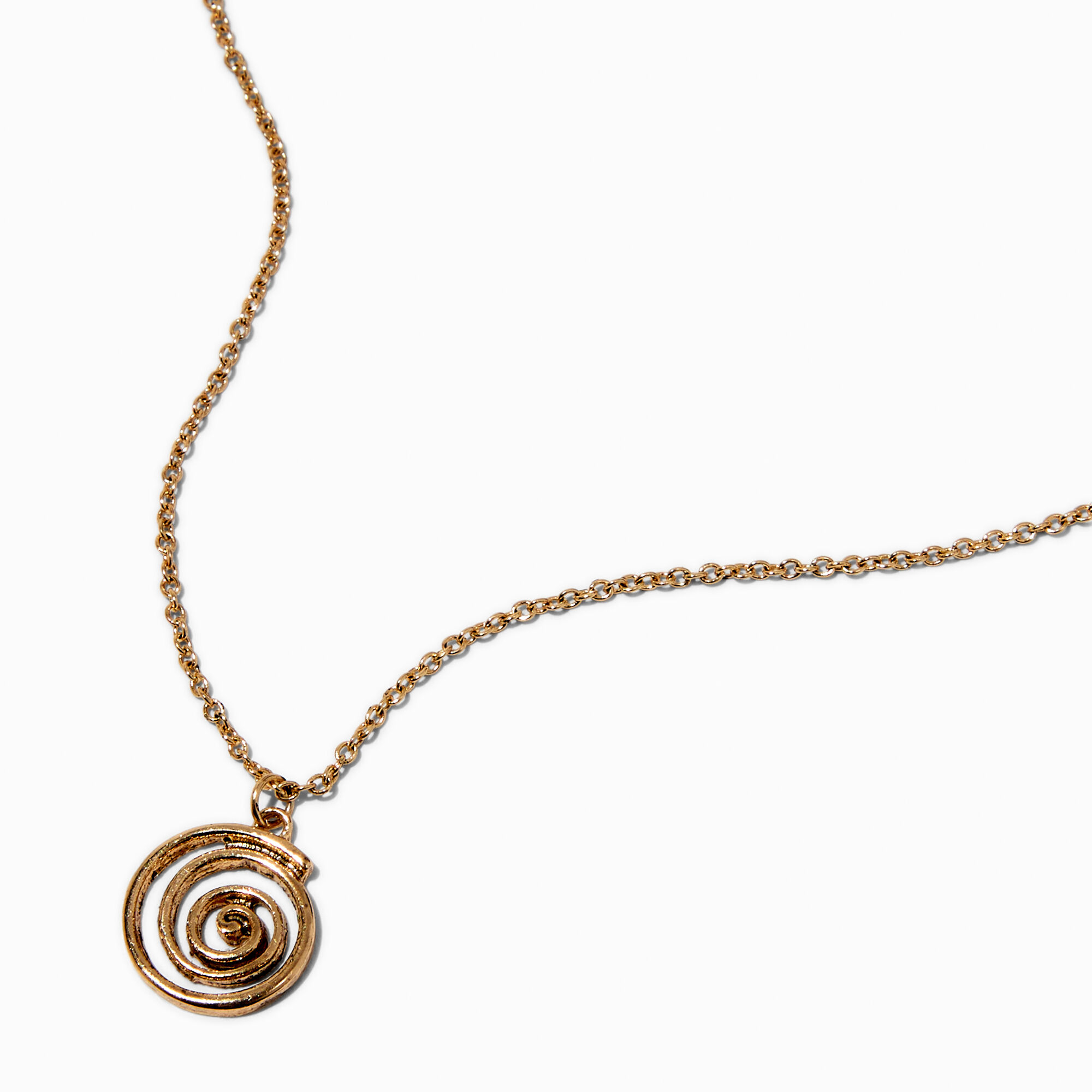 View Claires Tone Spiral Pendant Necklace Gold information