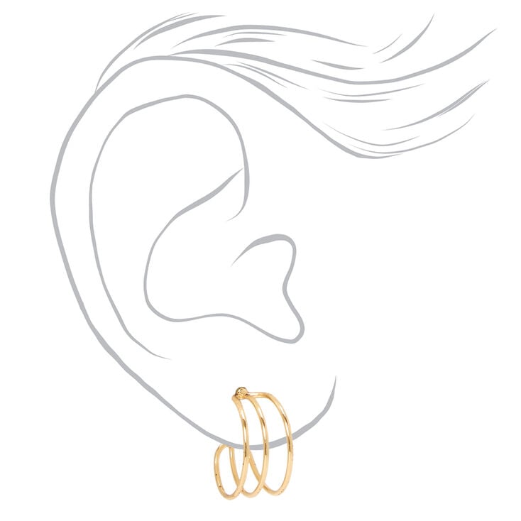 Gold 15MM Triple Hoop Earrings,