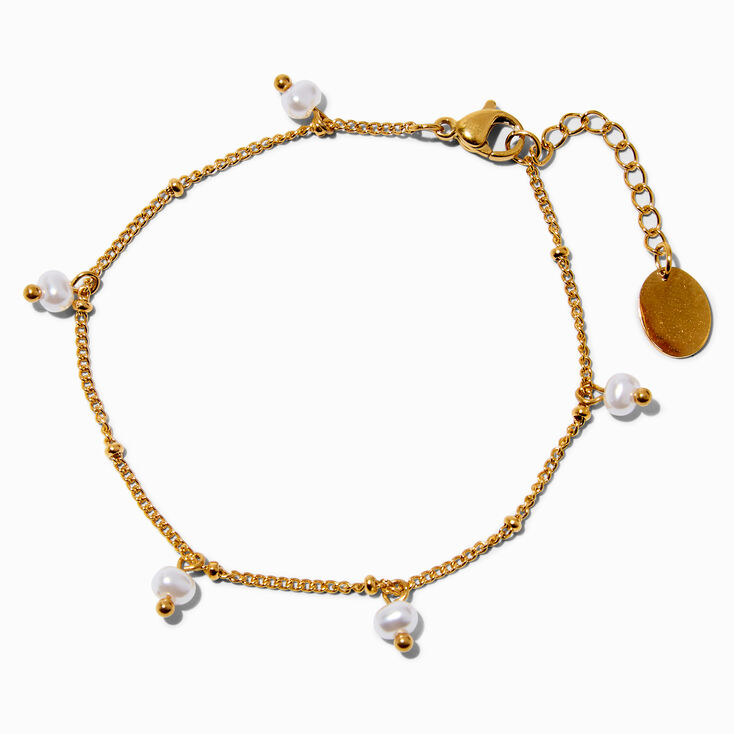 Gold-tone Stainless Steel Pearl Confetti Chain Bracelet,