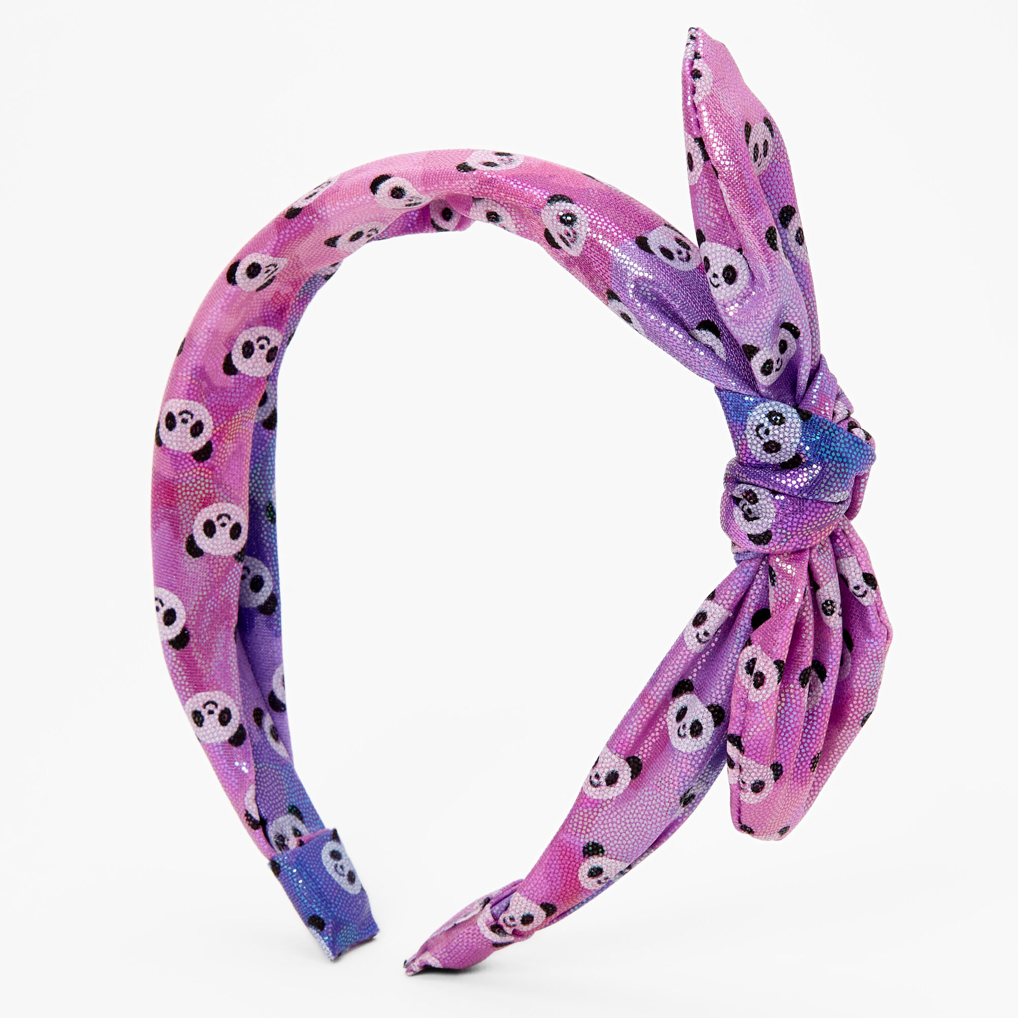 View Claires Anodized Panda Knotted Bow Headband Purple information