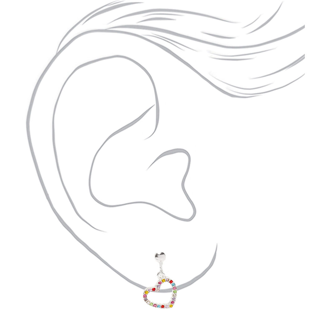 Rainbow Heart Clip On Earrings,