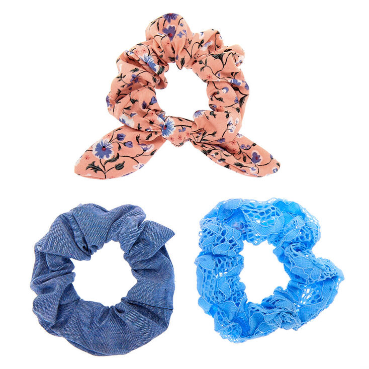 Claire's Chouchou à nœud noué dentelle floral denim - Lot de 3