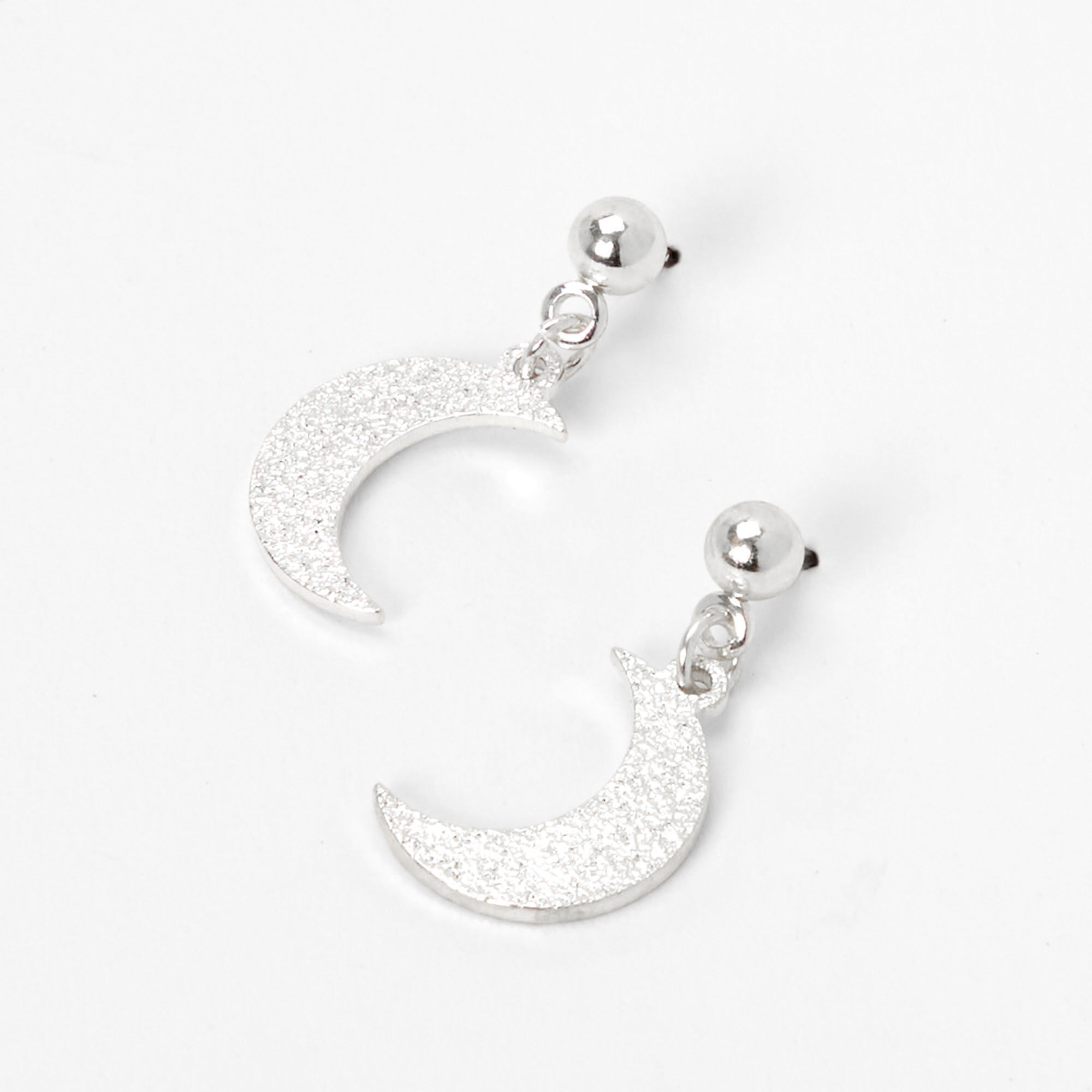 Silver 1" Sandblast Crescent Moon Drop Earrings,