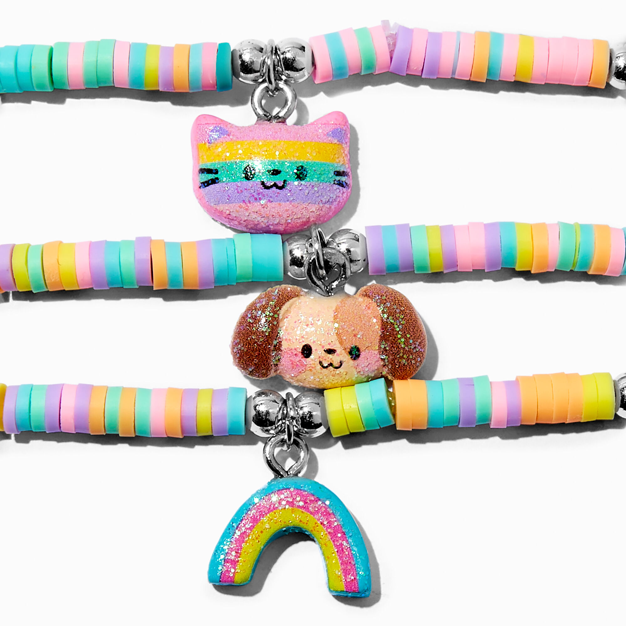 Claire's Club Pastel Glitter Critter Stretch Bracelets - 3 Pack,