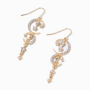 Gold Opal Starburst Moon 2&quot; Drop Earrings,