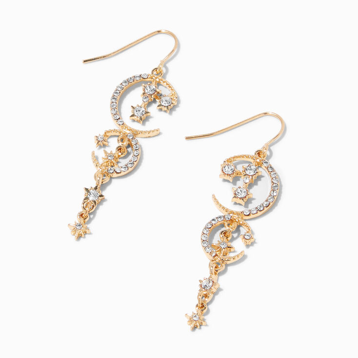 Gold-tone Starburst Moon 2&quot; Drop Earrings,