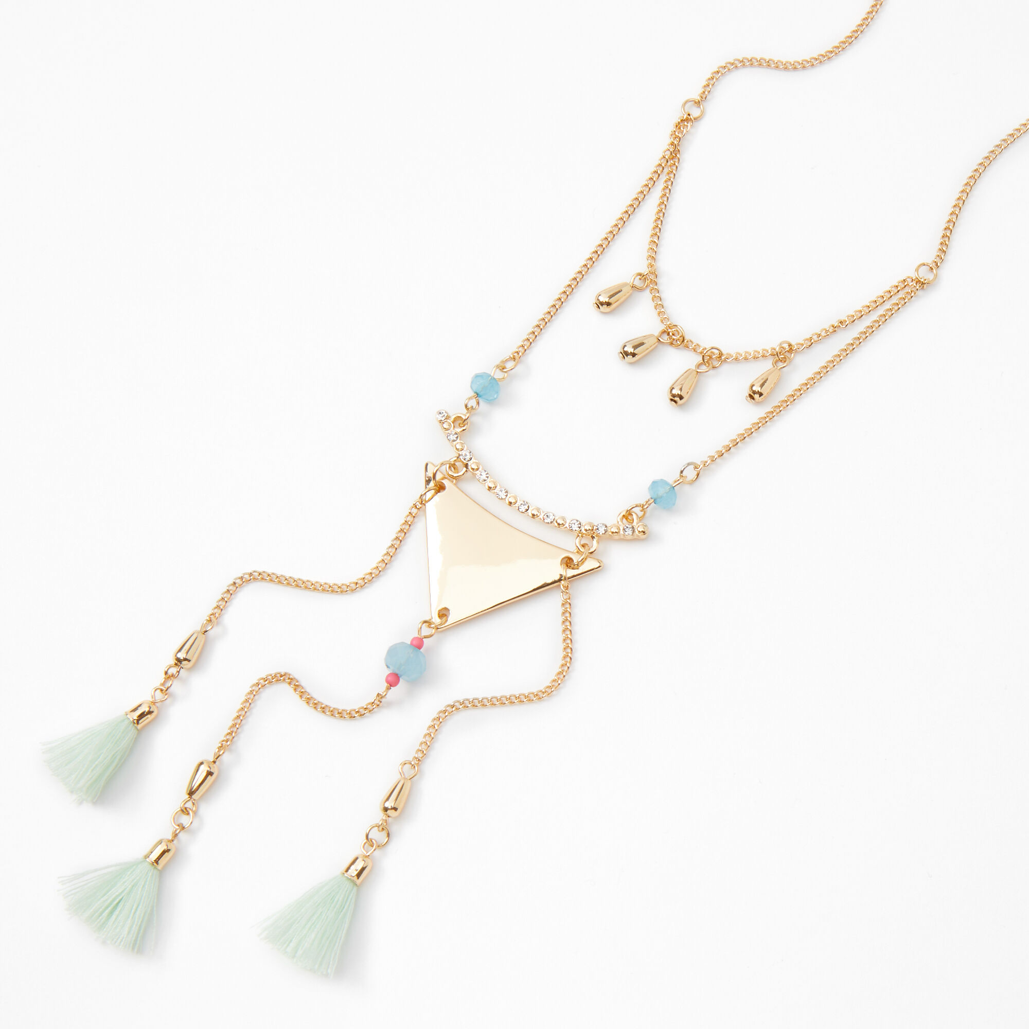Gold Triangle Tassel Pendant Necklace - Mint,