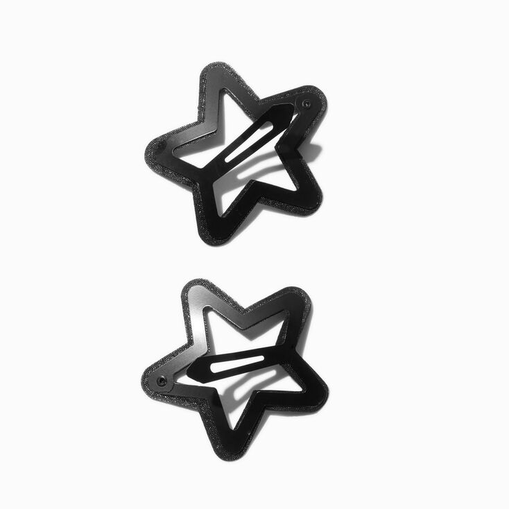 Black Leather Star Cut-Out Snap Hair Clips - 2 Pack,