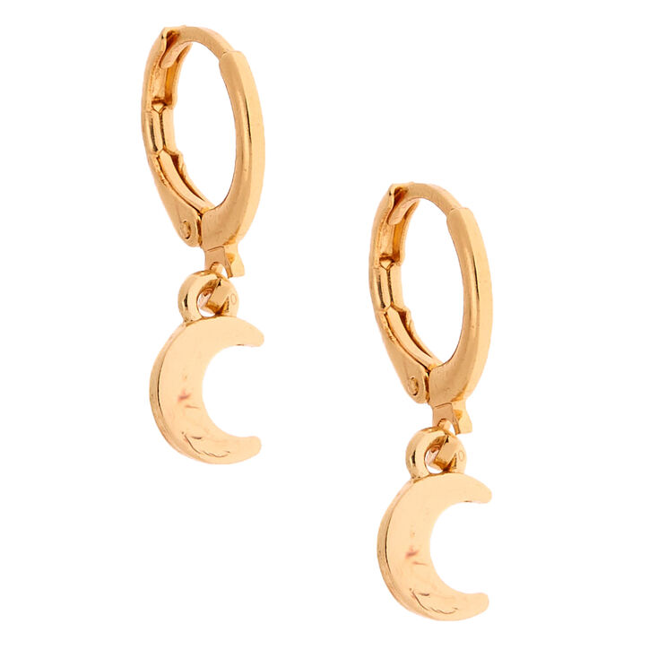 Gold 10MM Moon Huggie Hoop Earrings,