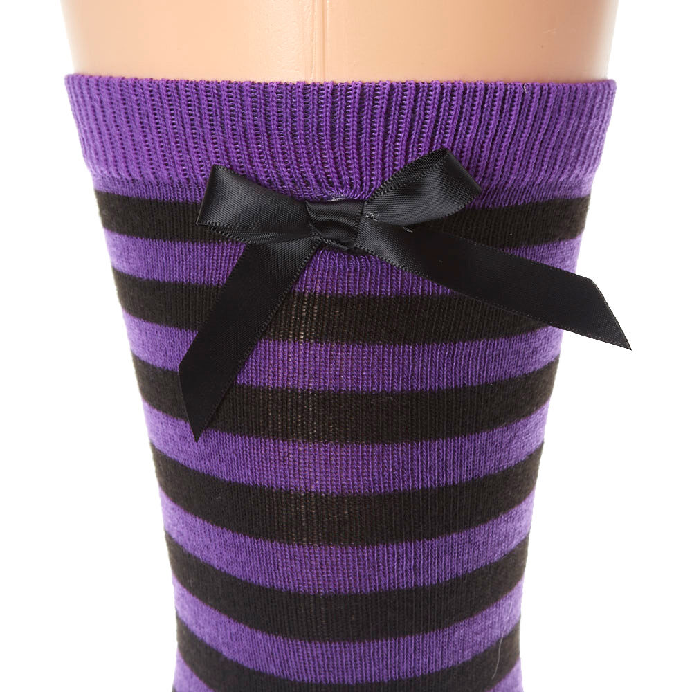 Striped Over The Knee Socks - Purple,