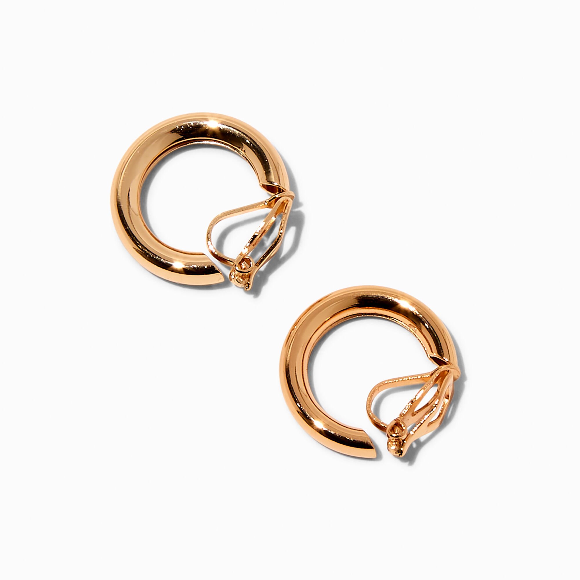 Gold Tube 20mm Clip-On Hoop Earrings,