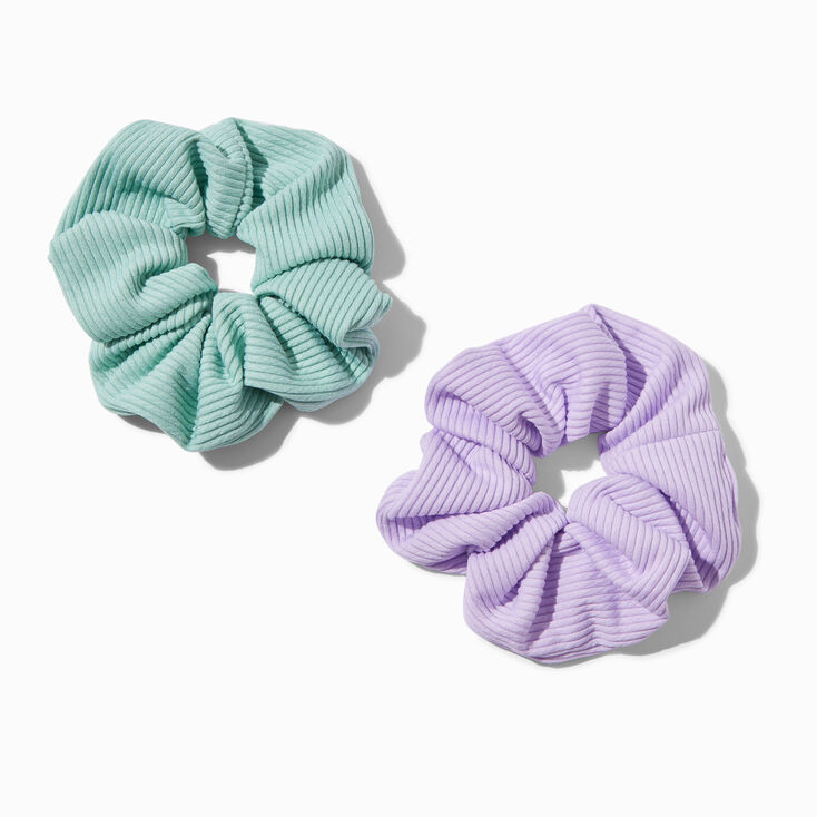 Purple &amp; Green Ribbed Hair Scrunchies - 2 Pack,