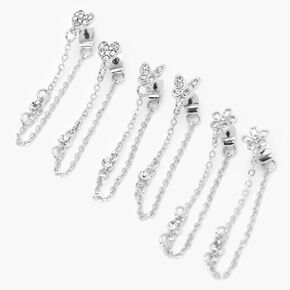 Silver 1.5&quot; Butterfly, Flower &amp; Heart Front and Back Chain Drop Earrings - 3 Pack,