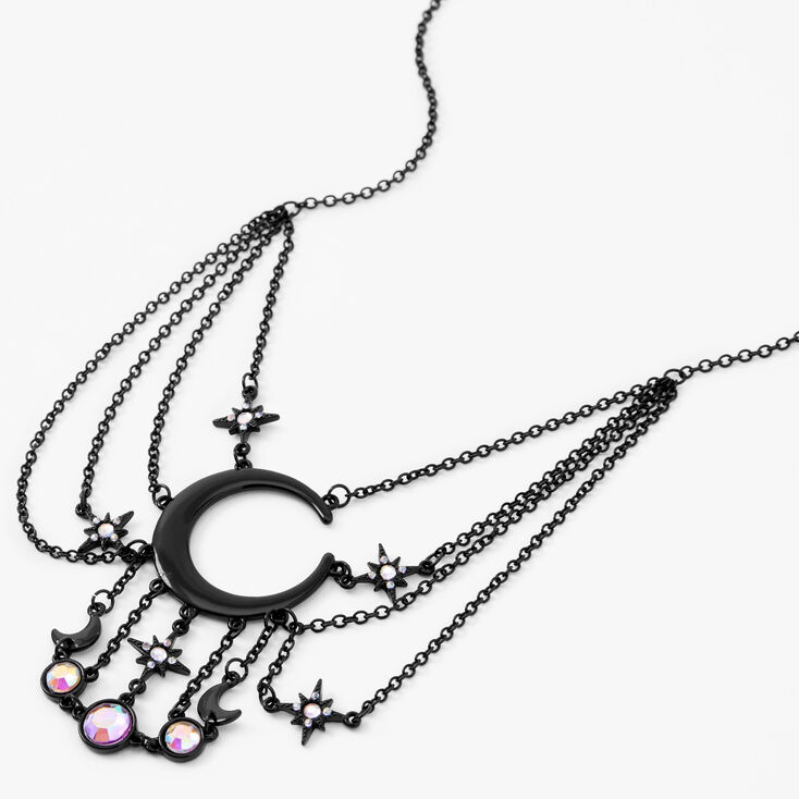 Halloween Celestial Moon Multi Strand Bib Necklace - Black,
