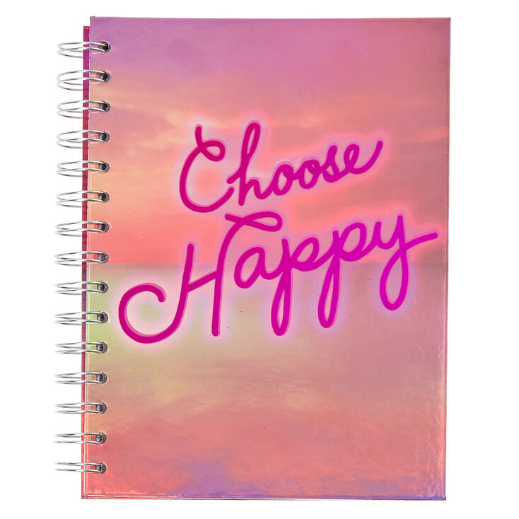 Carnet &agrave; spirales lumi&egrave;res fluo &laquo;&nbsp;Choose Happy&nbsp;&raquo;,
