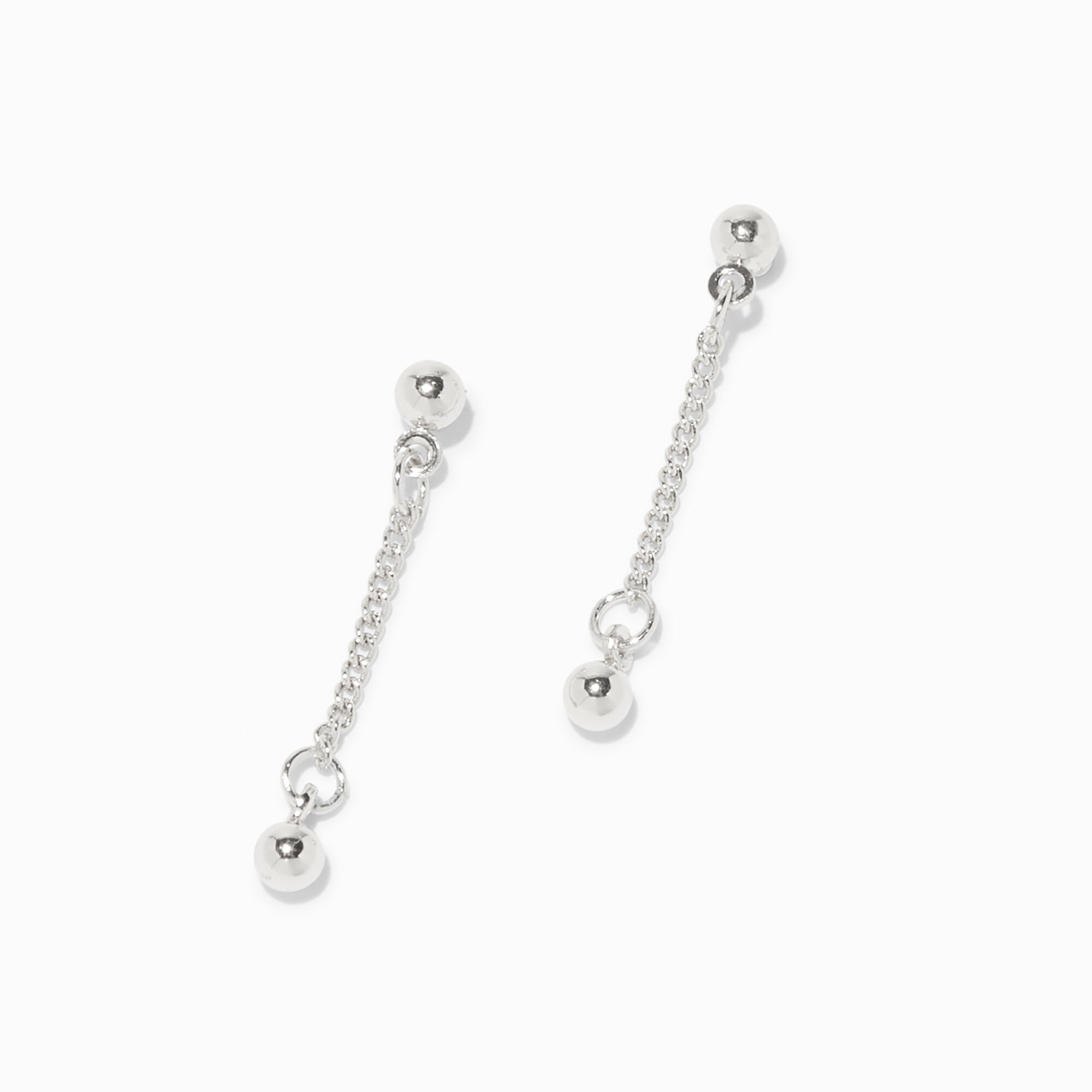 Silver 1'' Ball Drop Earrings,