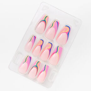 Pink Marble French Tip Squareletto Press On Vegan Faux Nail Set - 24 Pack,