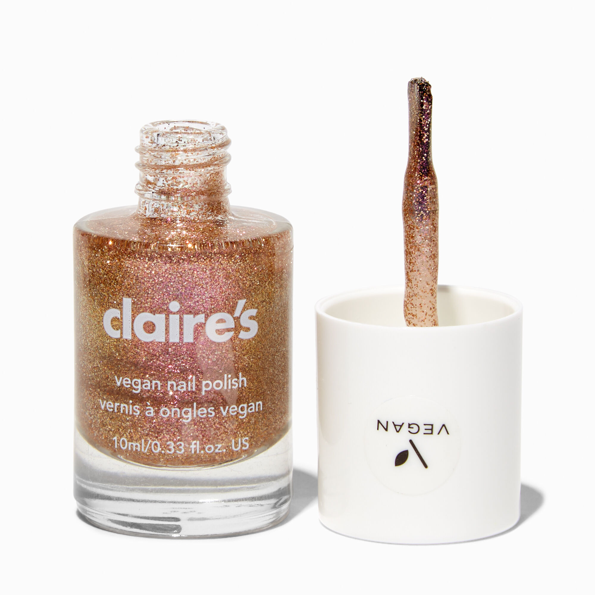 View Claires Vegan Glitter Nail Polish Bronzed Gold information