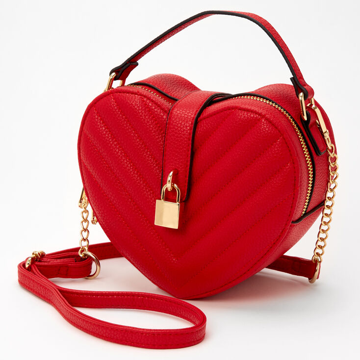 Quilted Heart Chain Crossbody Bag - Red