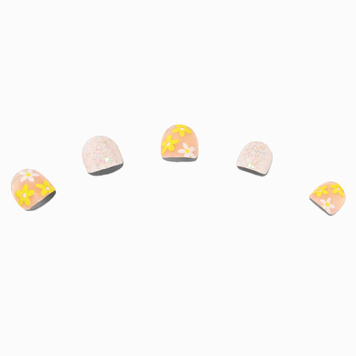 Claire&#39;s Club Yellow Daisy Square Vegan Press On Faux Nail Set - 10 Pack,