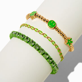 Green Enamel Heart Clover Bracelet Set - 3 Pack,