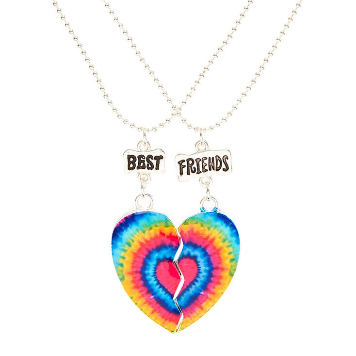 Rainbow Tie Dye Heart Best Friend Necklaces Claire S Us