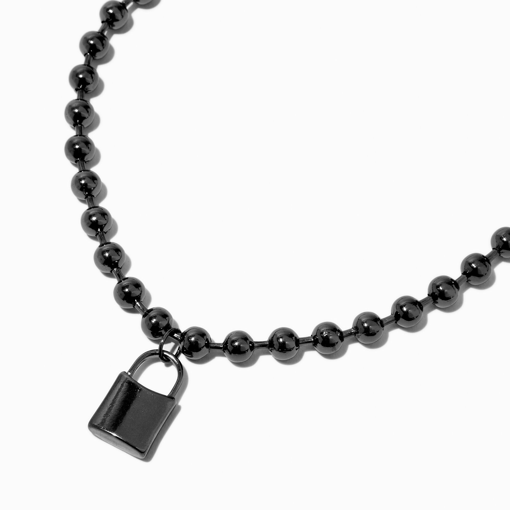 View Claires Hematite Padlock Pendant Necklace information