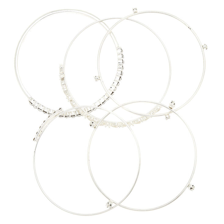 Silver Bling Bangle Bracelets - 5 Pack,