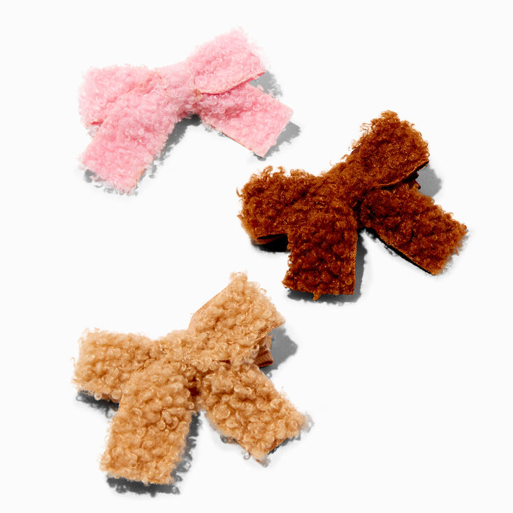 Claire&#39;s Club Sherpa Hair Bow Clips - 3 Pack,