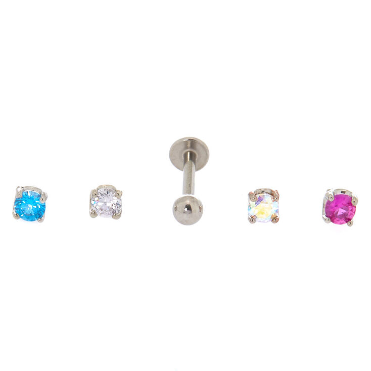 Silver-tone 16G Multi Top Neon Tragus Stud Flat Back Earrings - 5 Pack,