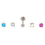 Silver-tone 16G Multi Top Neon Tragus Stud Flat Back Earrings - 5 Pack,