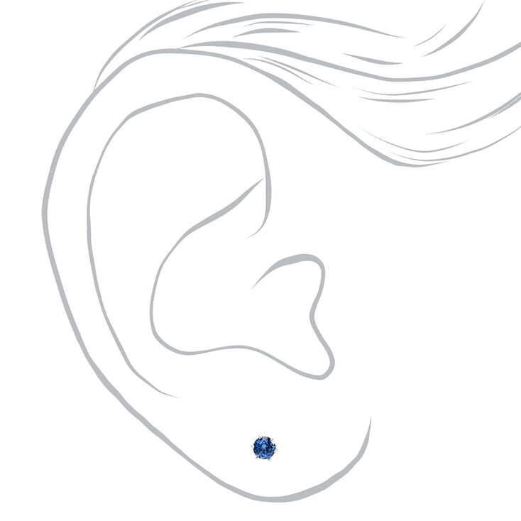 Blue 3MM Cubic Zirconia Round Stud Earrings,