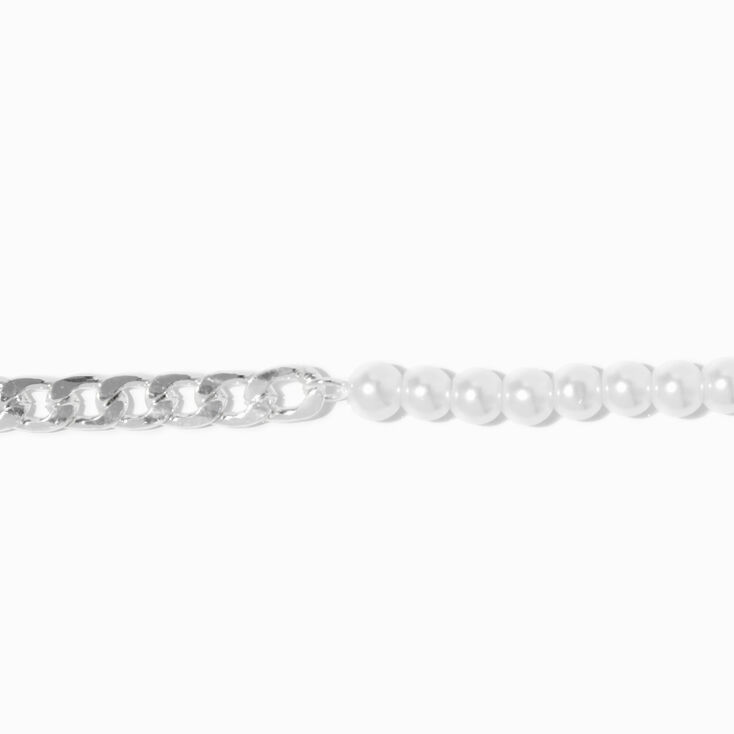 Silver Curb Chain &amp; Pearl Chain Bracelet,
