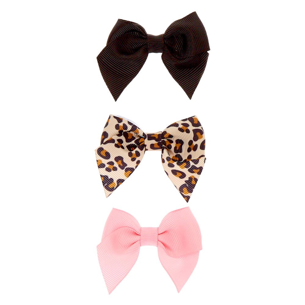 Claire's Club Leopard Print Bow Hair Clips - 3 Pack,