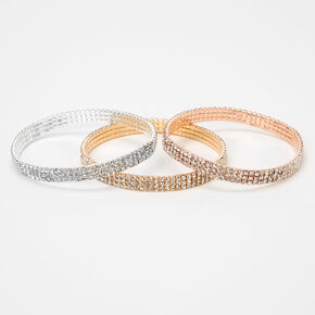 Bracelets &eacute;lastiques triple rang de strass en m&eacute;taux mixtes - Lot de 3,