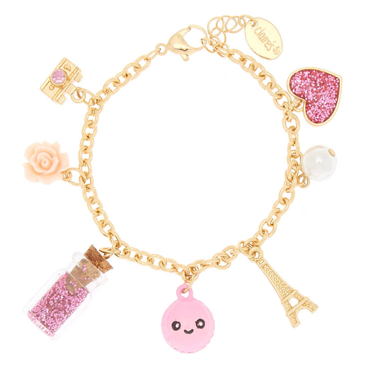 Gold Paris Charm Bracelet - Pink,