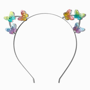 Silver Holographic Butterfly Cat Ears Headband,