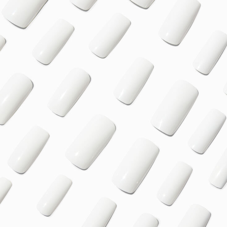 White Glossy Long Square Vegan Faux Nail Set - 24 Pack,