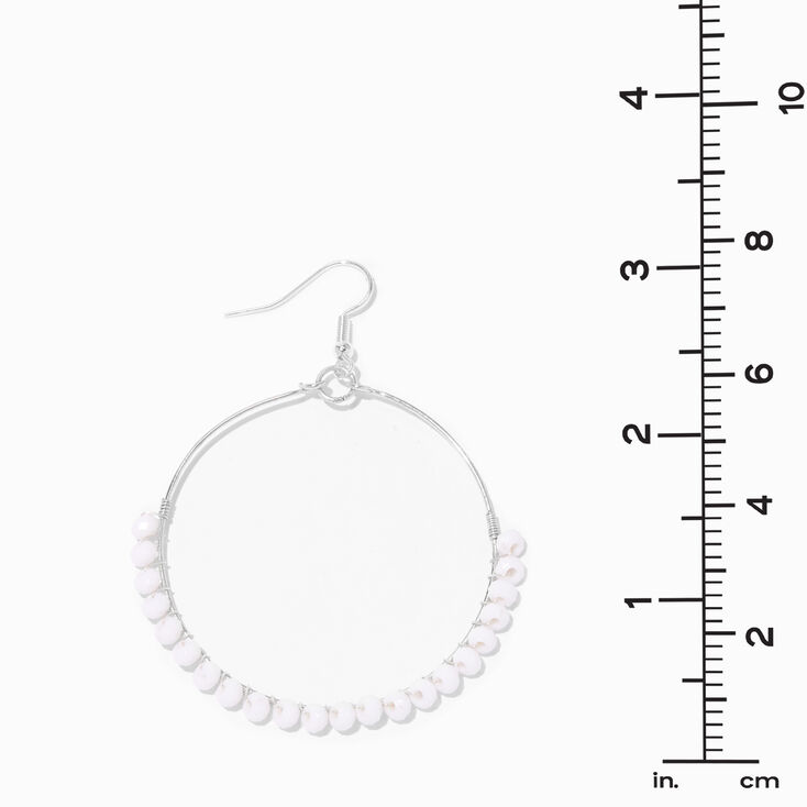 Silver 60MM White Beaded Hoop Drop Earrings,